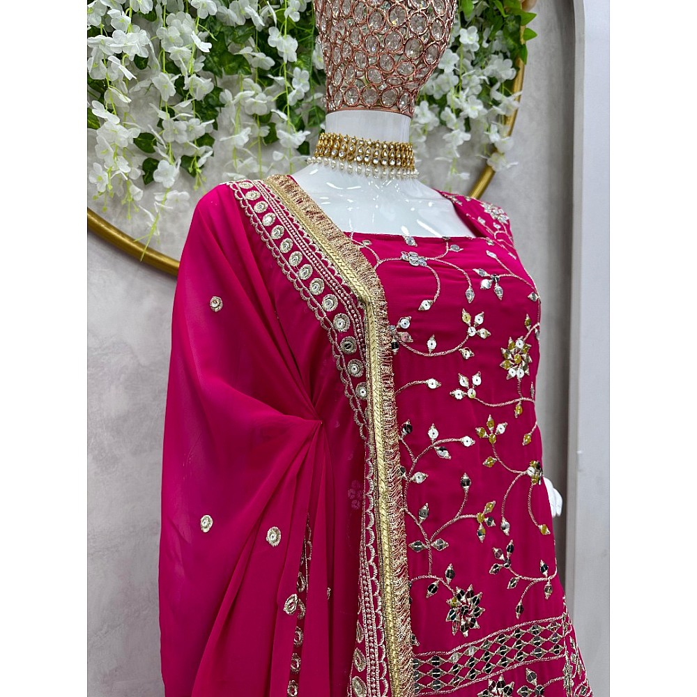 Pink georgette heavy work designer plazzo suit