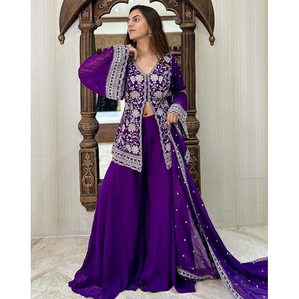 Purple georgette indowestern palazzo suit