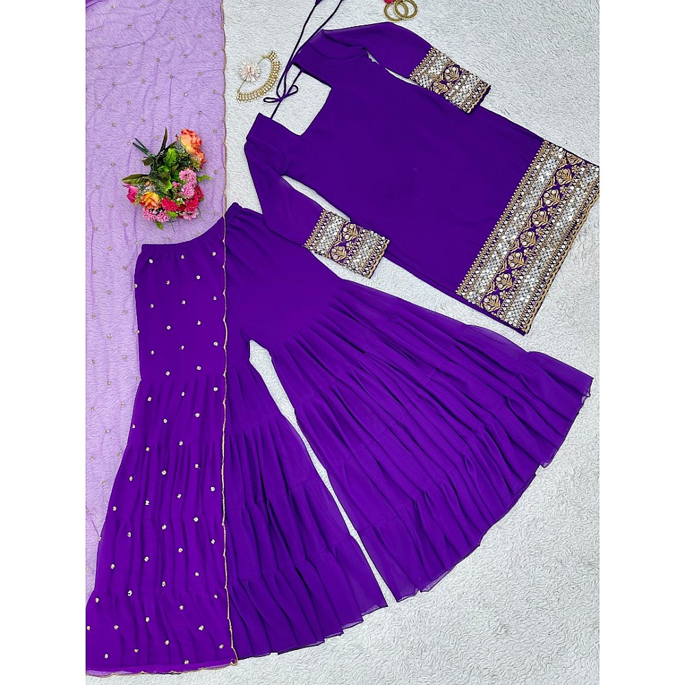 Purple georgette wedding sharara suit