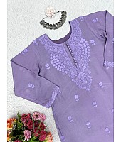 Purple muslin thread work pantsuit