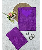 Purple rayon chain stitch work palazzo kurti