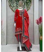 Red heavy work dhoti suit