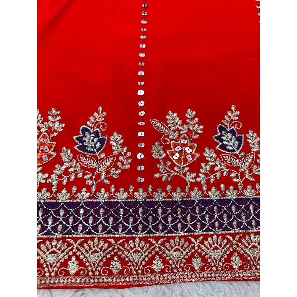 Red heavy work dhoti suit