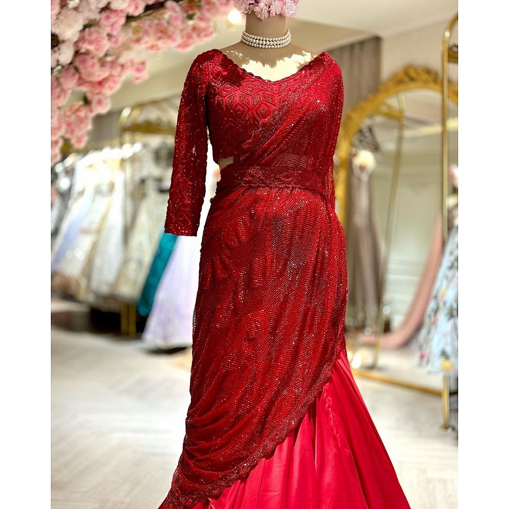 Red heavy work ready to wear designer wedding lehenga choli
