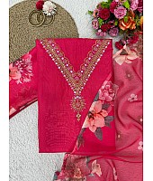 Red tibby silk unstitched salwar suit