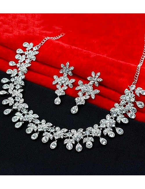 Silver alloy american diamond necklace with earrings