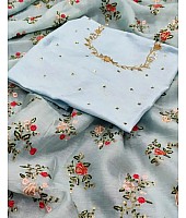 Sky blue designer embroidered wedding organza saree