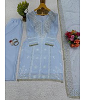 Sky blue designer organza salwar suit