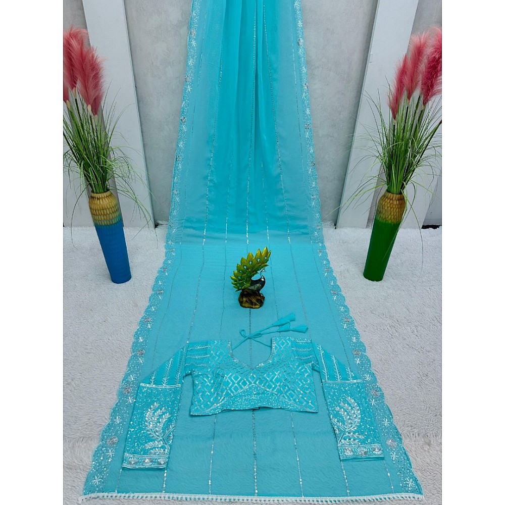 Sky blue georgette wedding saree