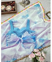 Sky blue shibori print girlish organza saree