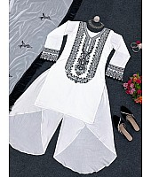 White georgette thread work designer indowestern suit
