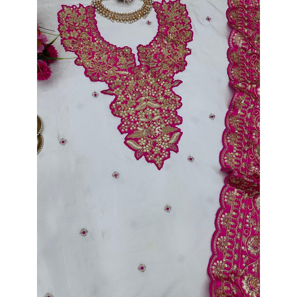White silk unstitched wedding salwar suit