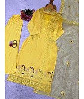 Yellow ceremonial salwar suit with organza dupatta