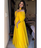 Yellow georgette designer gown for ceremony