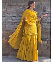 Yellow georgette sharara suit for ceremony