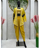 Yellow indowestern dhoti suit with jacket