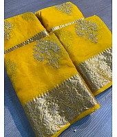 Yellow organza ceremonial saree