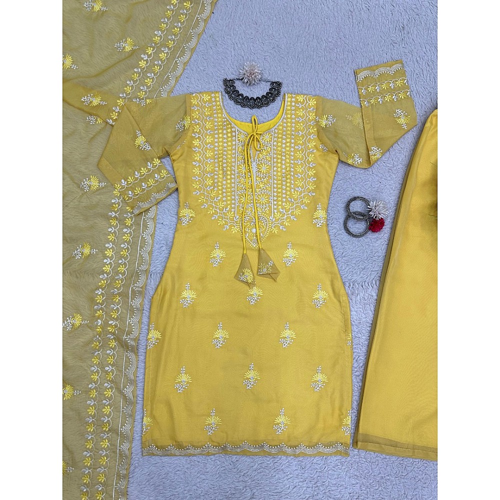Yellow organza plazzo suit for summer
