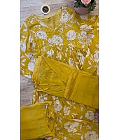 Yellow printed anarkali plazzo suit
