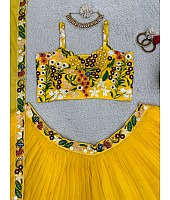 Yellow tabby silk heavy work ceremonial designer lehenga choli