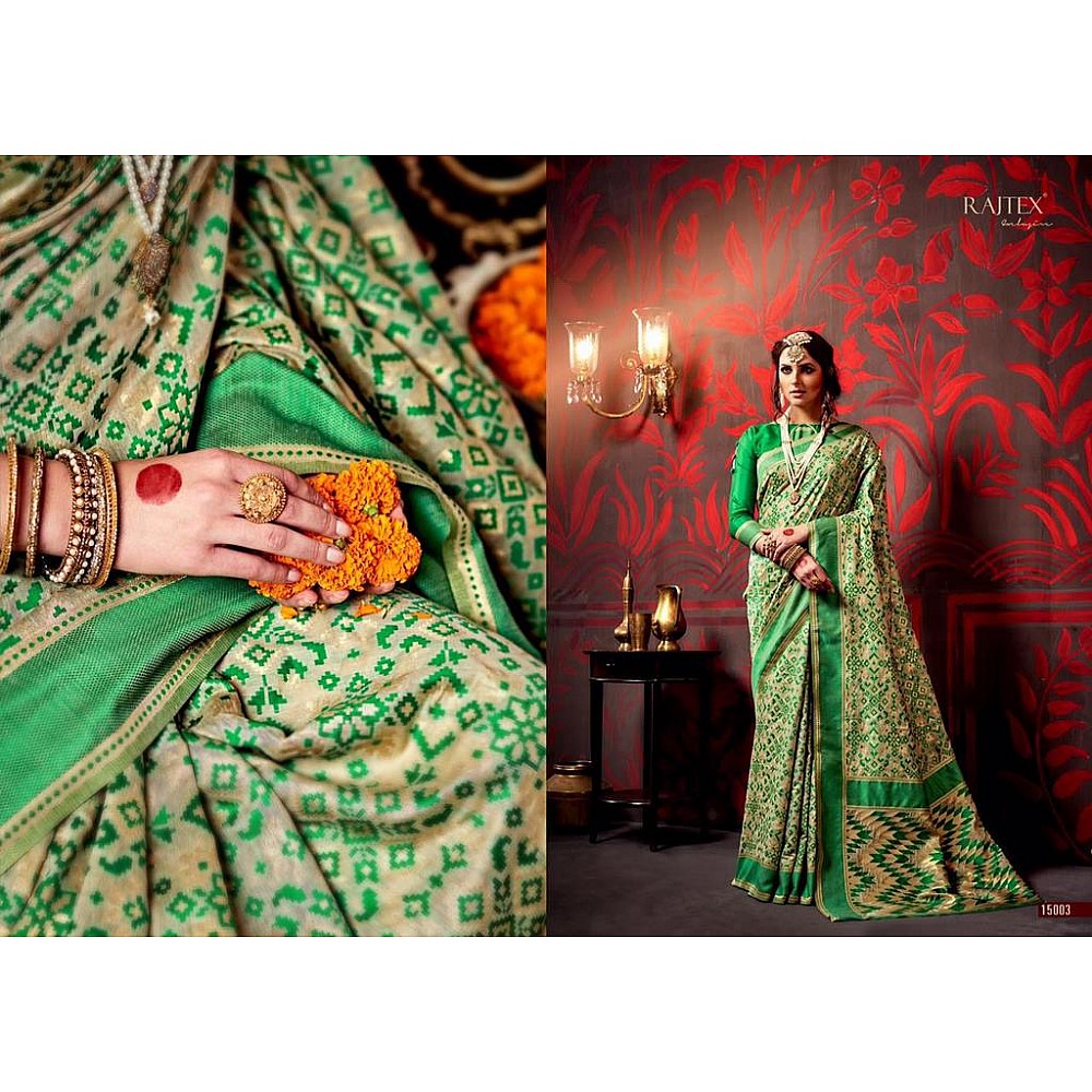 Rajtex cream and green printed silk saree