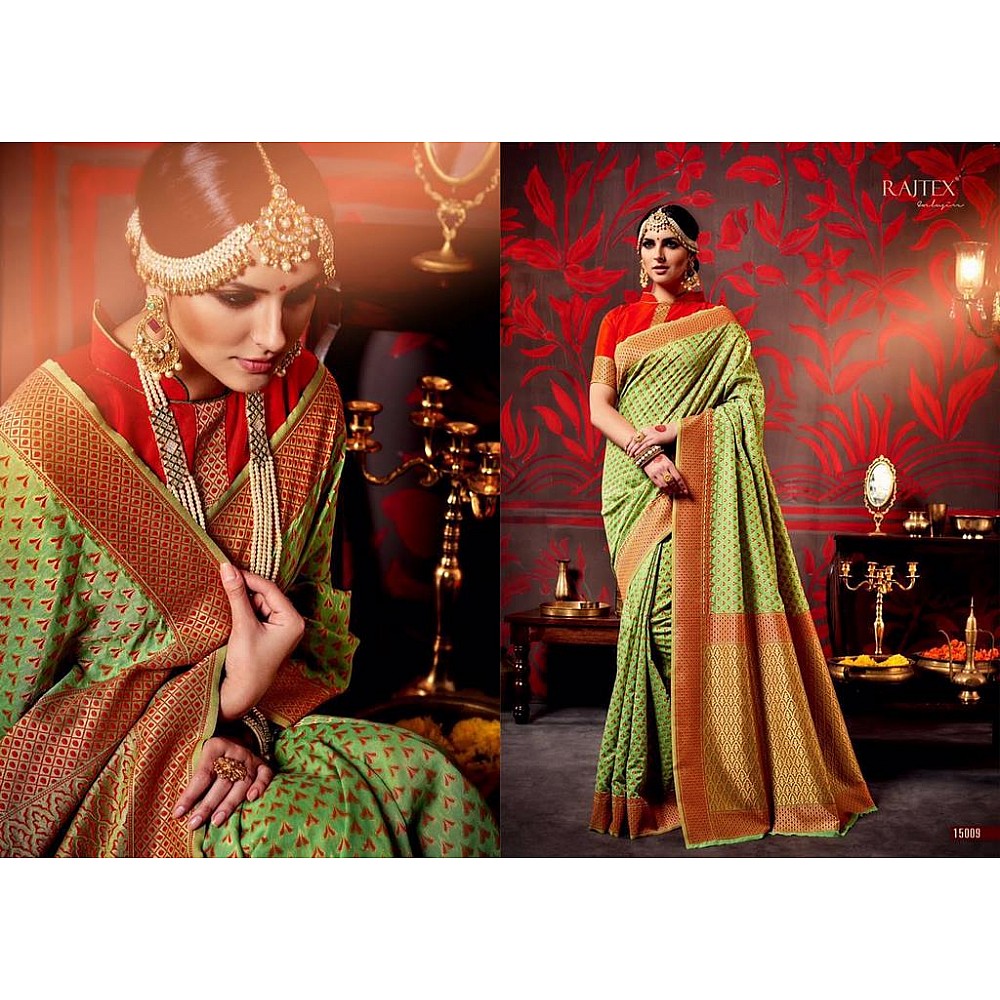 Rajtex green and red printed silk saree