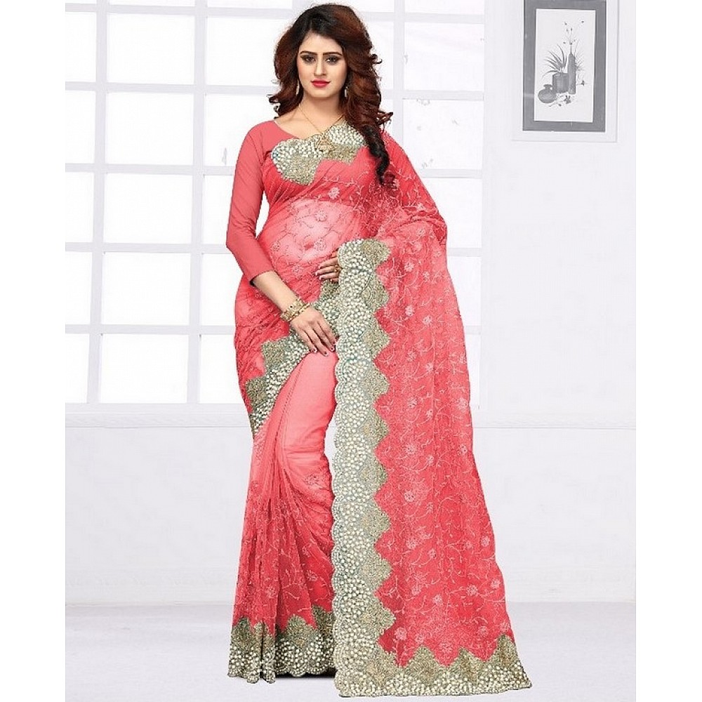 Rama mono net heavy embroidred and handwork wedding saree