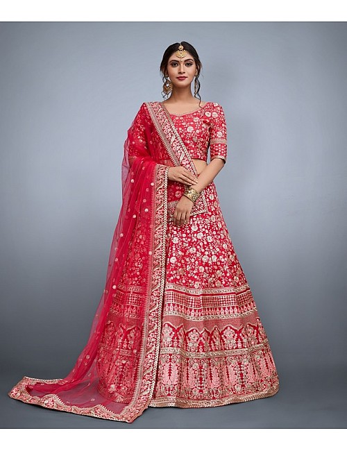 Red art silk heavy embroidered bridal lehenga choli