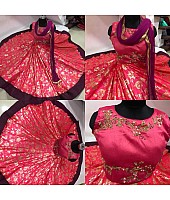 Red paper silk & phantom silk hand worked wedding anarkali suit