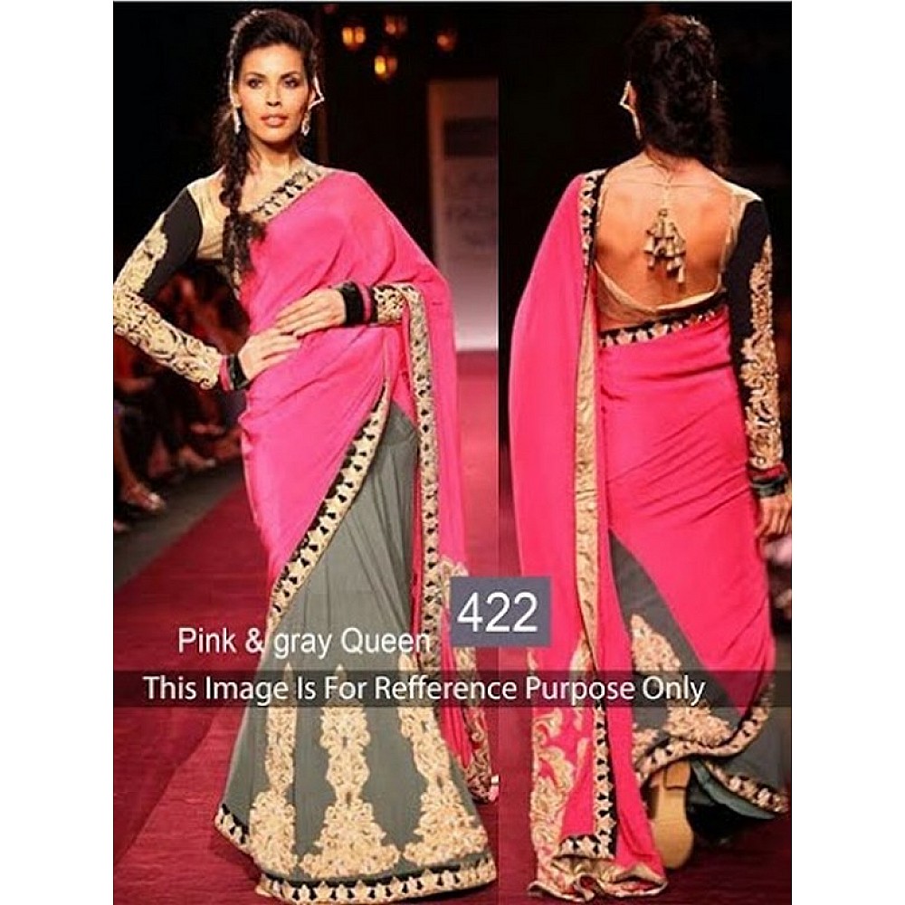 pink & gray bollywood replica saree