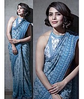 Sky blue printed bollywood style partywear saree