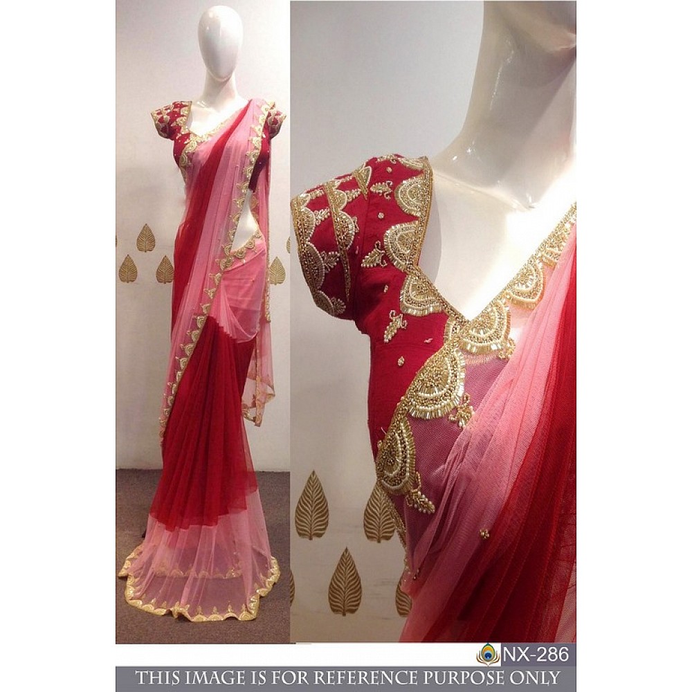sprey mono net embroidered wedding saree