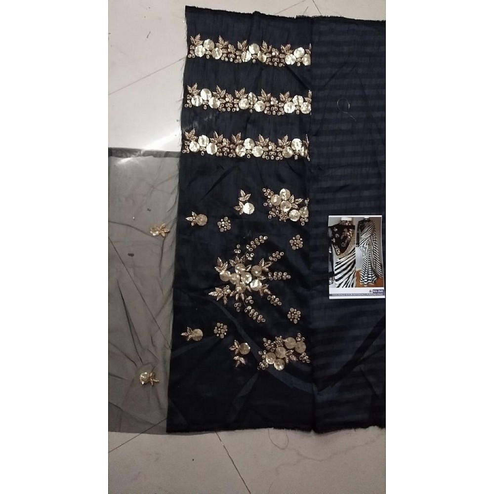 Stylist black and white strip embroidered partywear saree