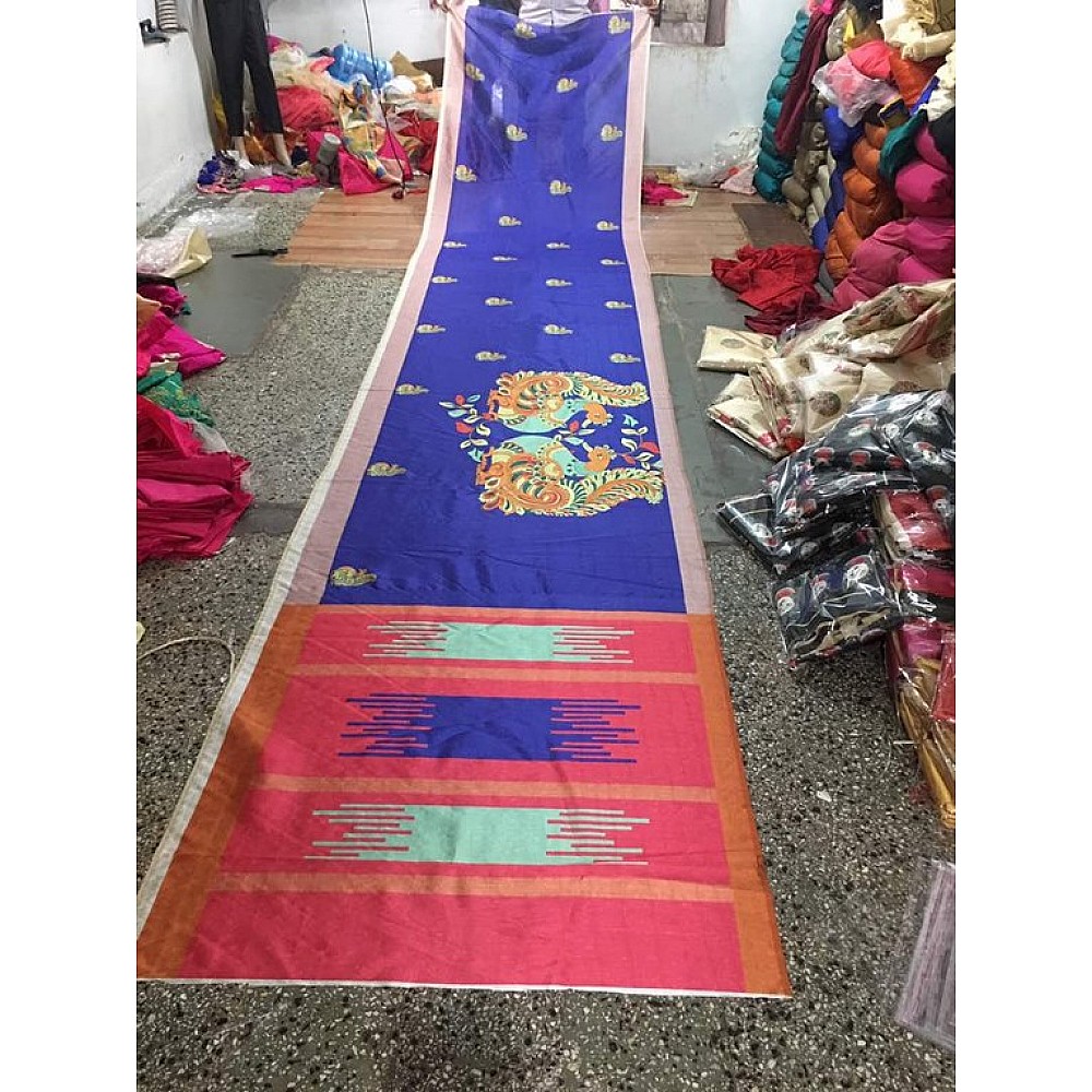 Stylist Blue Printed Ceremonial Saree