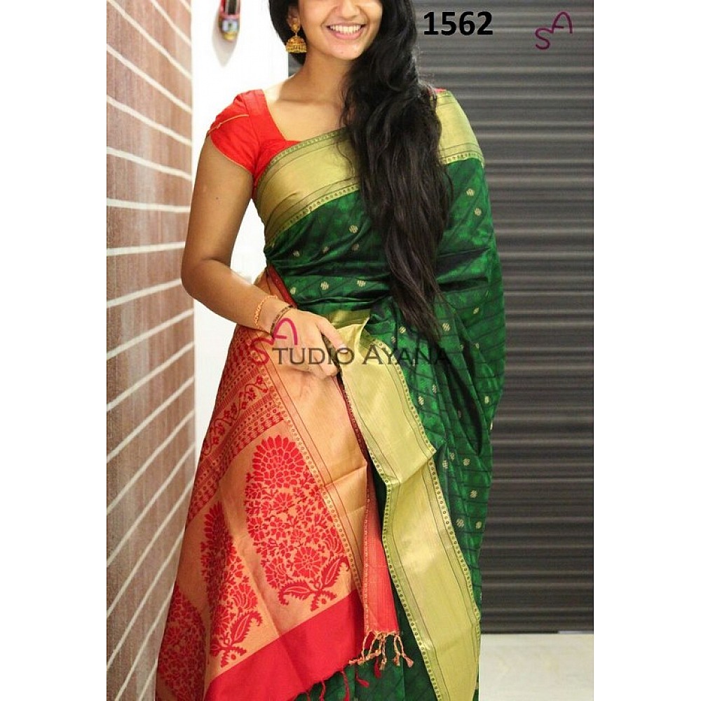 Stylist Green & Red Printed Wedding Saree
