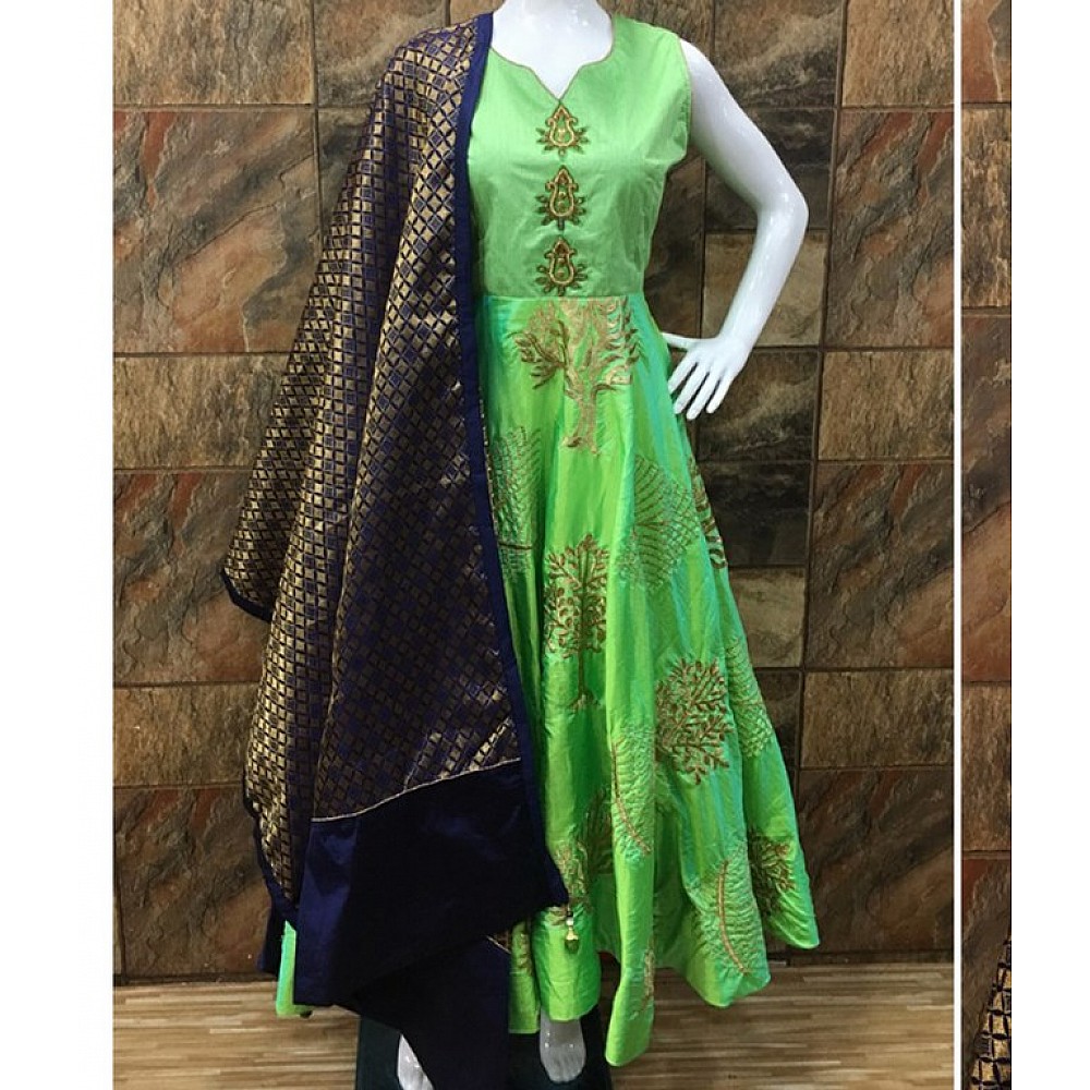 Stylist Green embroidered Party wear Gown