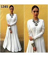 Stylist White Plain embroidered Party wear Anarkali Suit