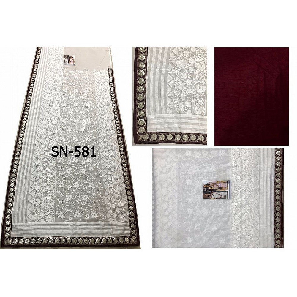 white georgette embroidered saree