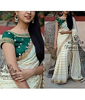 White georgette embroidered wedding saree