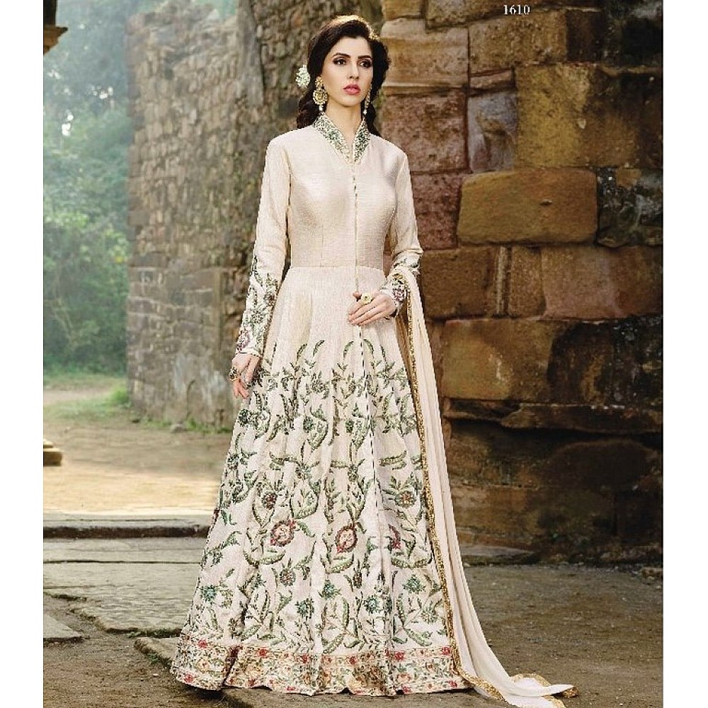 white malbari silk heavy embroidered wedding gown