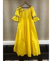 yellow tapeta silk anarkali suit with printed dupatta