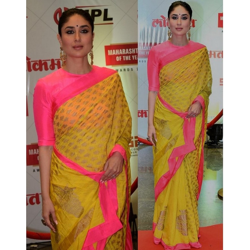 Yellow vivo silk printed bollywood style saree