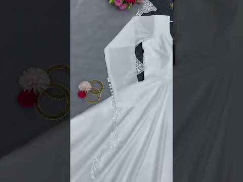 White chinon silk gown with velvet dupatta