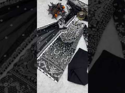 Black georgette heavy embroidery work designer pant suit